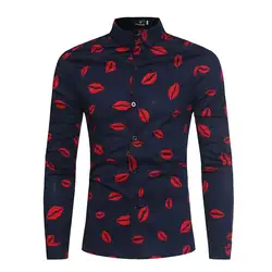 2018 новые мужские Весна рубашка мужской Повседневное Camisa Masculina печатных Пляжные рубашки одежда с длинным рукавом брендовая одежда