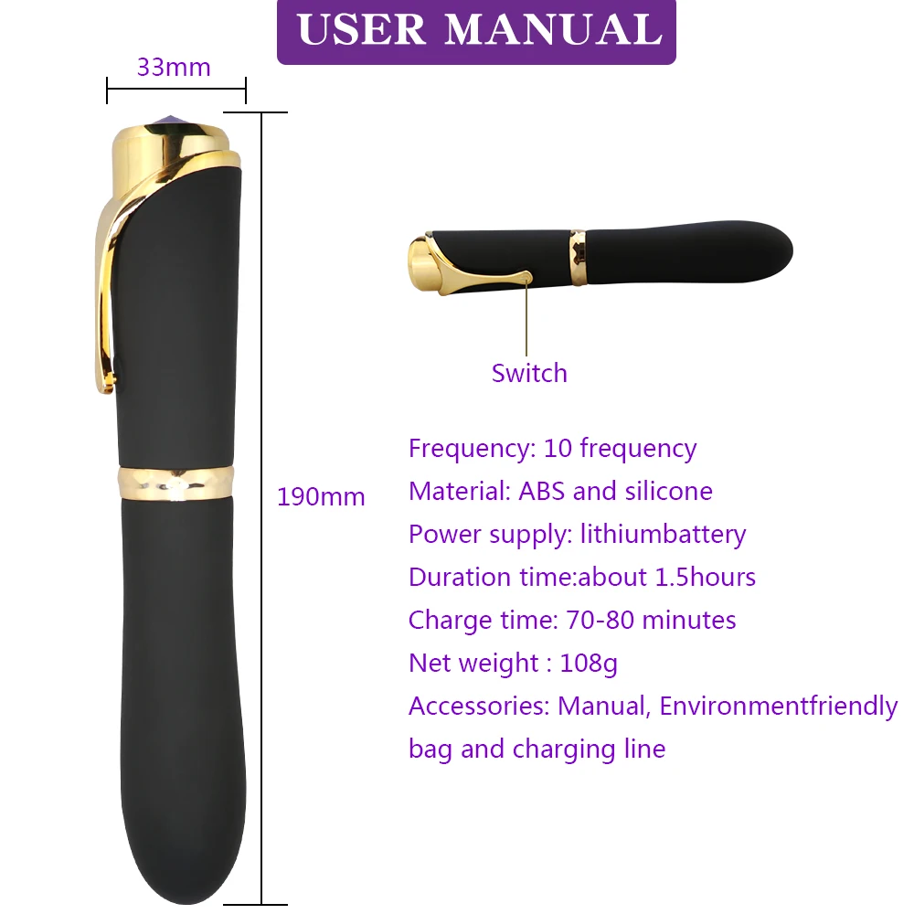 Waterproof Rechargeable G-spot Vibrator for Women - shape of pen-Soft Bendable Silicone Adult Dildo Sex Toys Messager