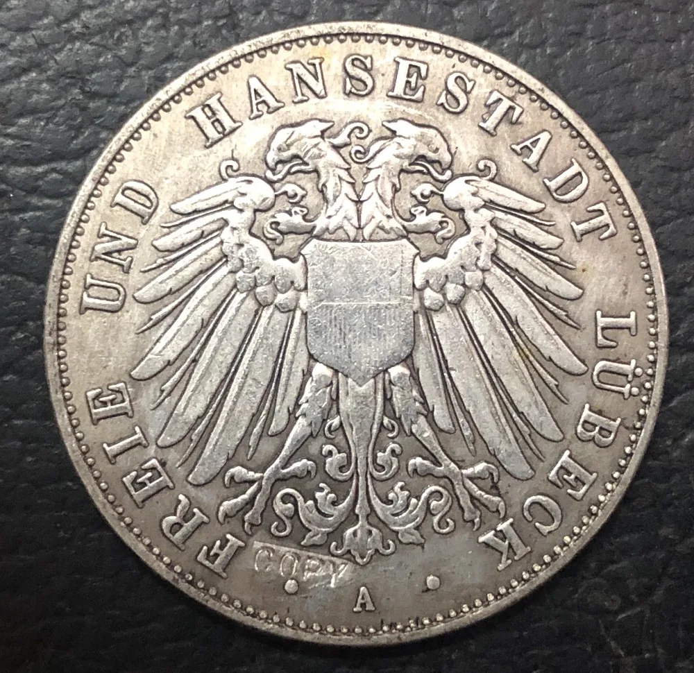 1908-A Германия свободный Ганзейский город Любек 3 Марка Посеребренная Имитация монеты