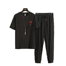 M-3XL 4XL весенне-летний спортивный костюм мужской комплект модный мужской спортивный костюм со штанами шаровары для бега спортивные мужские комплект из двух предметов