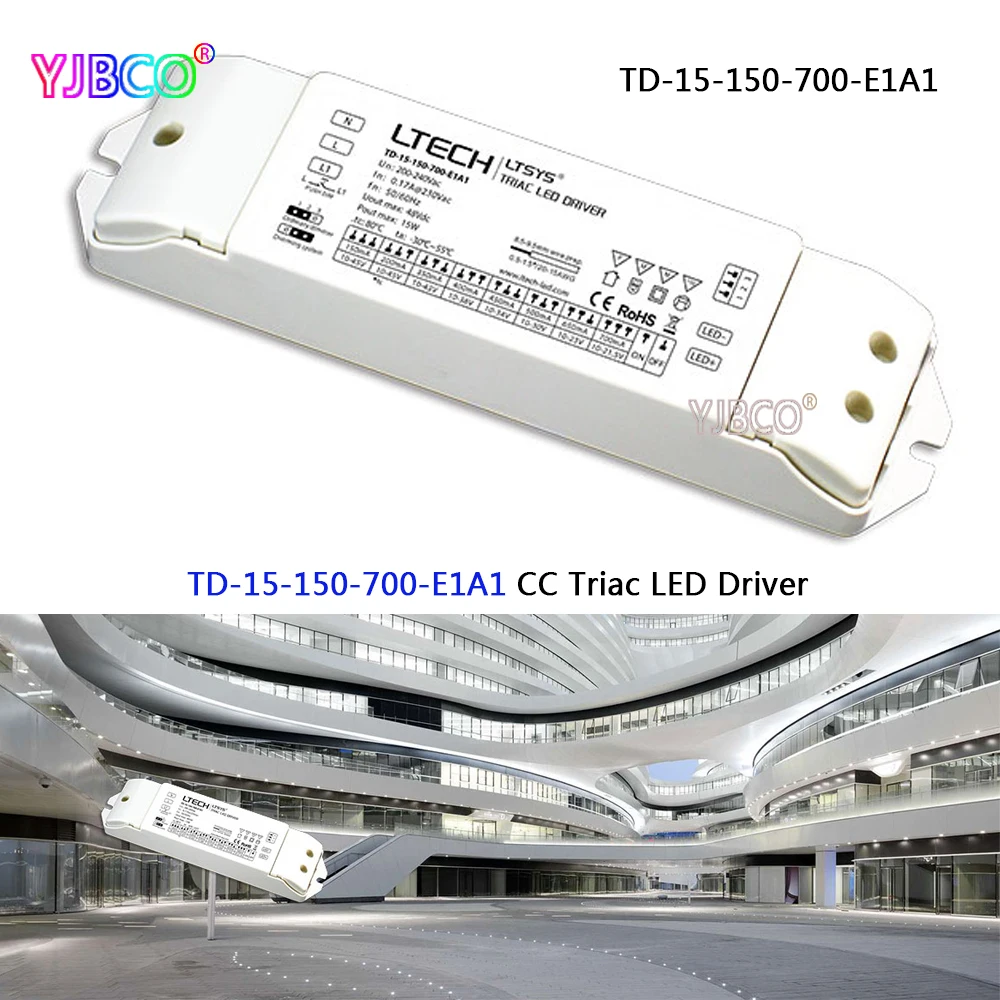 LTECH TD-15-150-700-E1A1; 15 Вт 150-700mA 200-240VAC PWM постоянный ток Triac Dimmable умный светодиодный драйвер Triac Push Dim