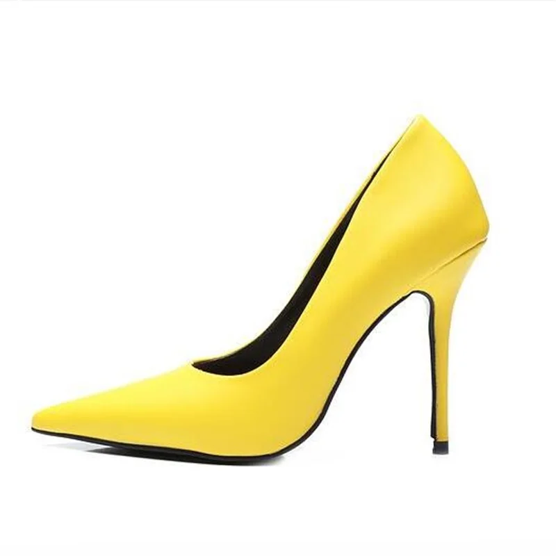 

Shallow concise stiletto shoes sexy pointed toe high heel pumps woman spring yellow slip-on pumps dress party shoes 2018 new
