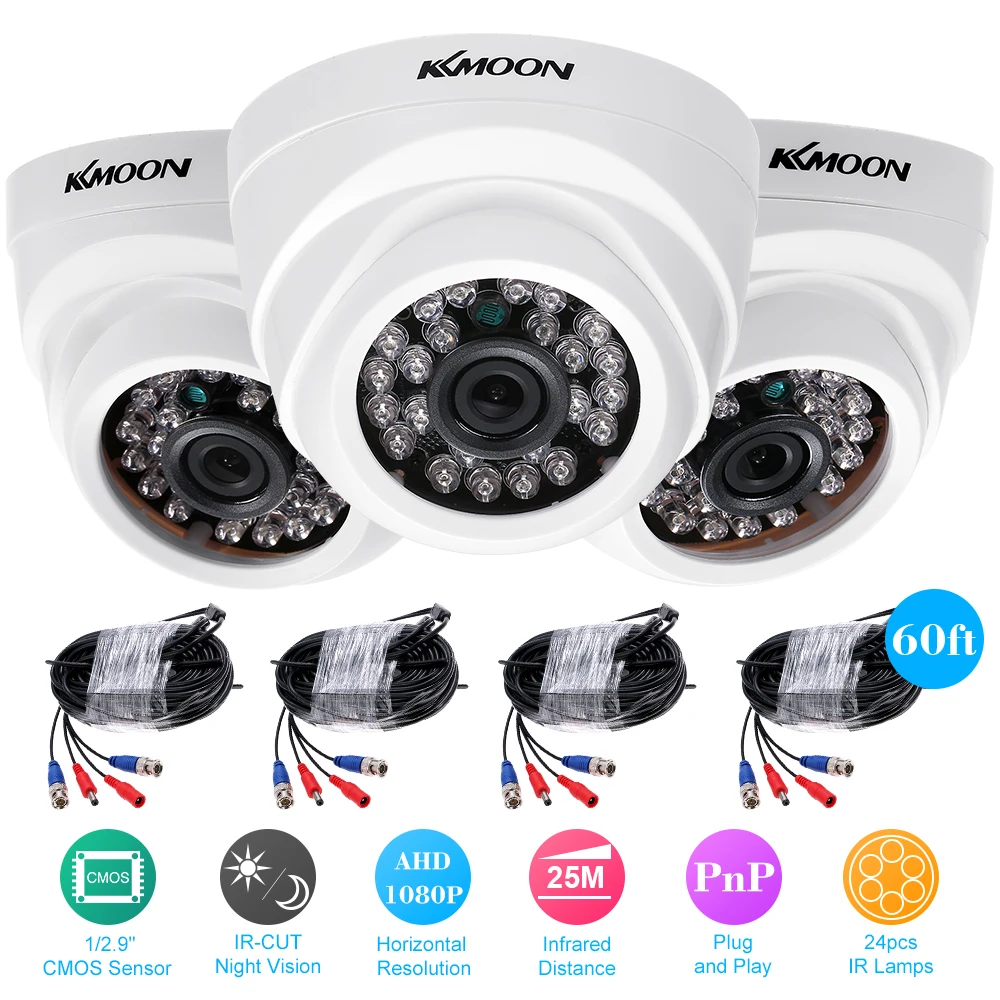 

KKmoon 4PCS 1080P 2000TVL AHD Camera Kits 1/2.9" CMOS Dome IR CCTV Camera 24pcs Infrared Lamps Night Vision Surveillance System