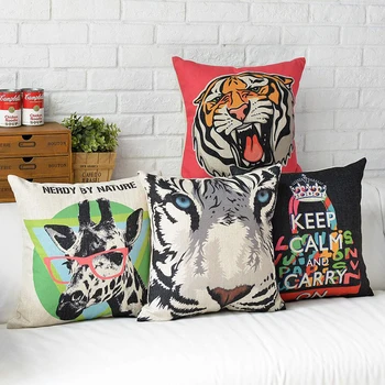 

Decorative Cushion Cover throw pillows tiger giraffe Fabric seat cushion cover sofa pillow case keep calm and carry on cover