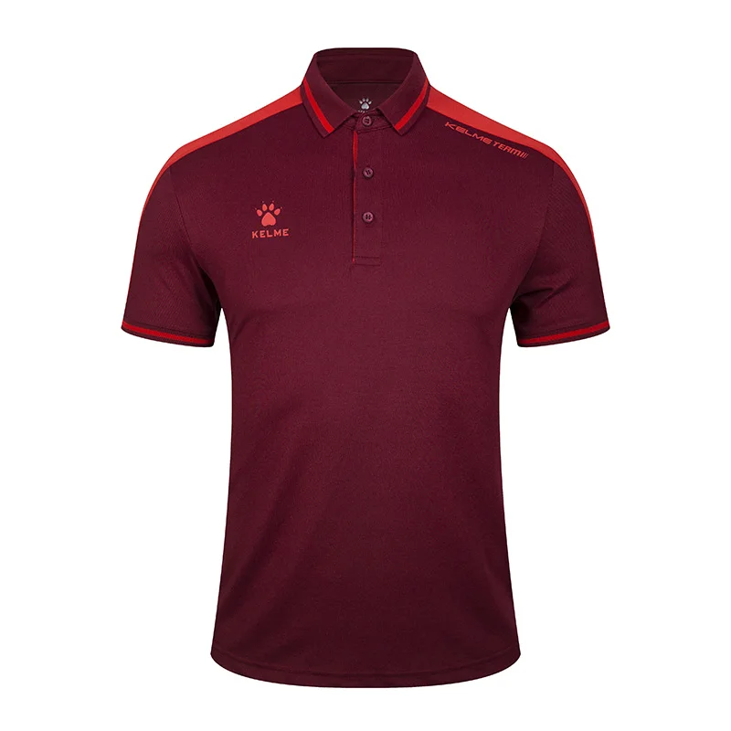 KELME мужская летняя рубашка поло с коротким рукавом из хлопка, Спортивная рубашка поло, Тонкая Повседневная рубашка 3891068 - Цвет: Red