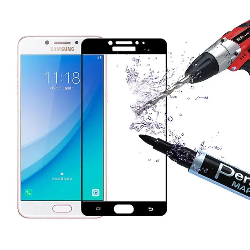 3D закаленное стекло для Samsung Galaxy C7 Pro Полное покрытие экрана Взрывозащищенная