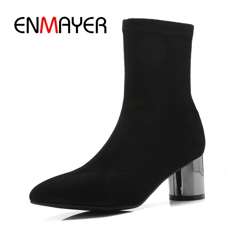 

AnmaiRon Pointed Toe Basic Slip-On Round Heels Ankle Boots Women Winter Boots Women Size34-39 ZYL1744