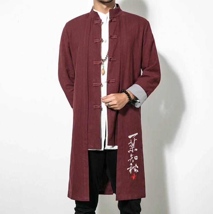 Винтаж пальто человек чистый конопли мужская рубашка Китай Hanfu красивый плащ национальный колорит китайский традиционный костюм