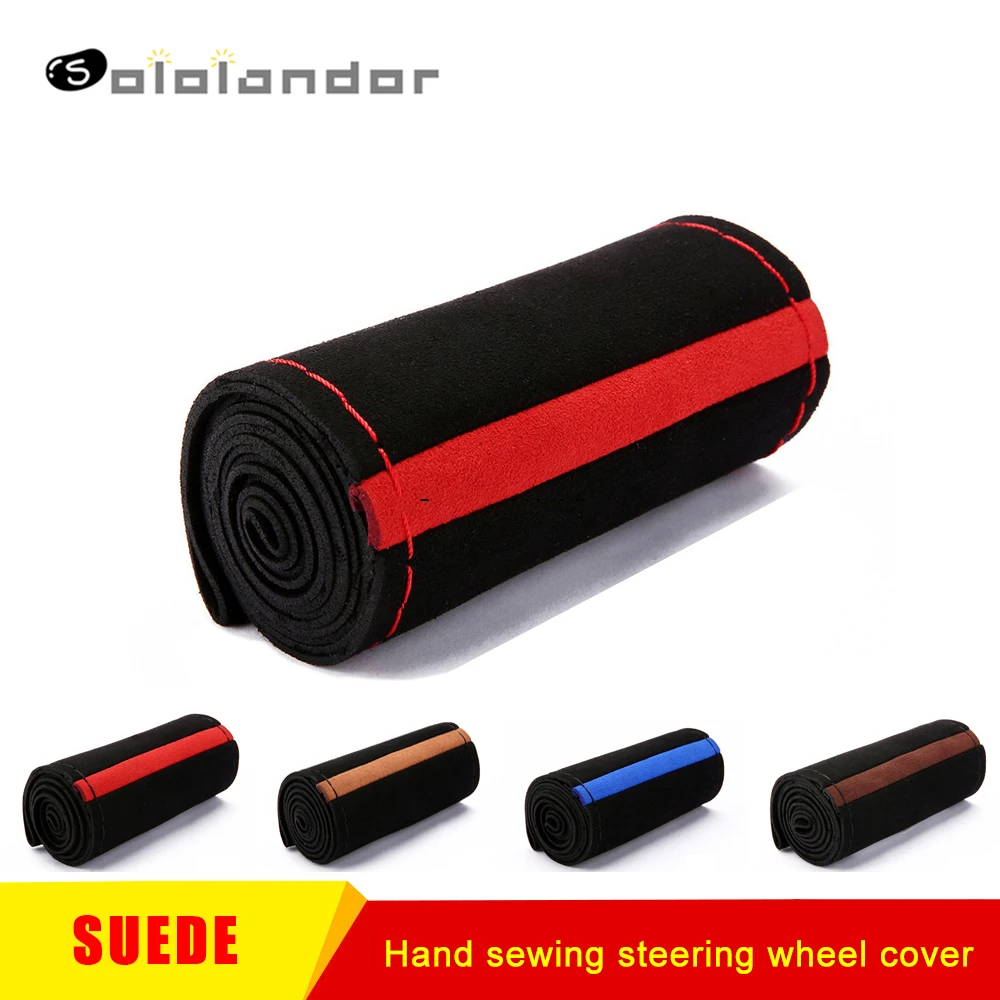 

Hight Quality Suede Material Car Steering Wheel Cover 38cm Sweat-Absorbent Anti-slip Hand Sewing Steering Wheel Braid Thread