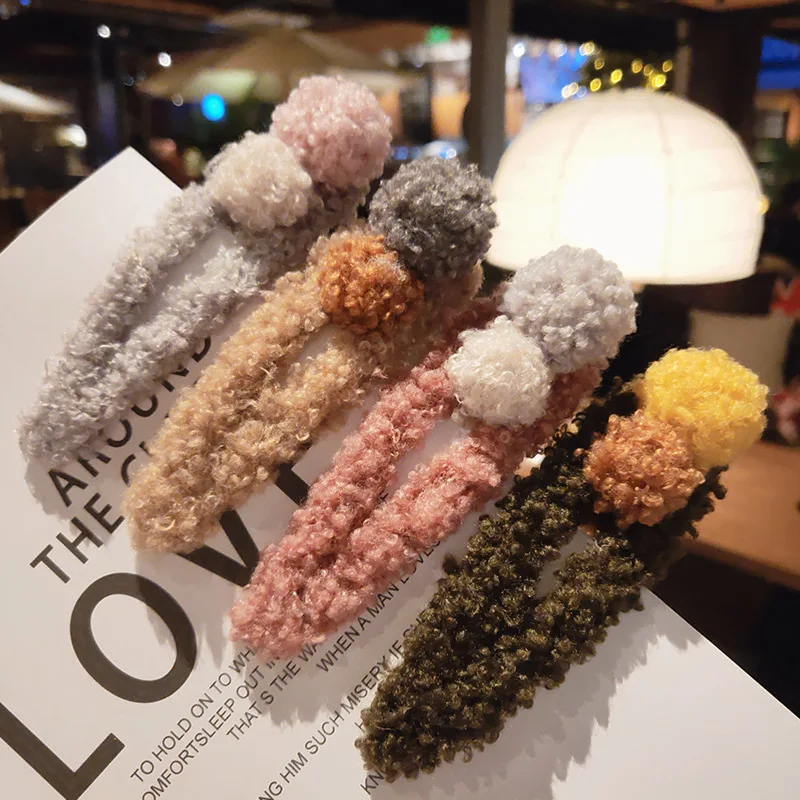 

Fashion Wool balls hairpins Women girls bangs BB Hair Clips Clamp Accessories Elegance Barrettes Hairgrip Holder Tiaras headwear