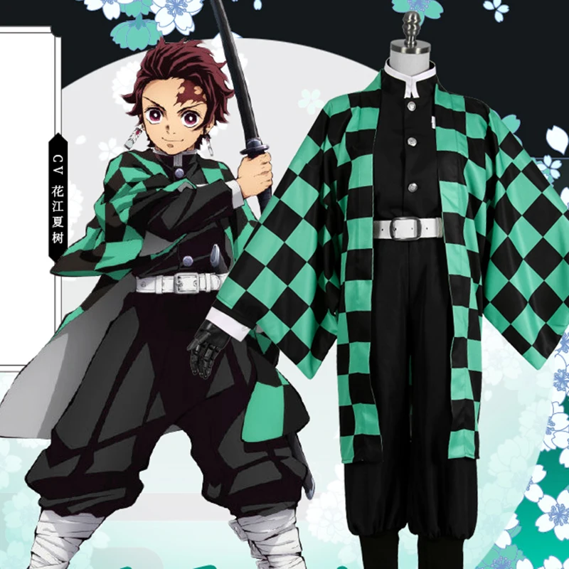 

2019 Anime Demon Slayer Kimetsu no Yaiba Kimono Kamado Tanjirou Kimono Suit Cosplay Costume Men Uniform Outfit Halloween Party