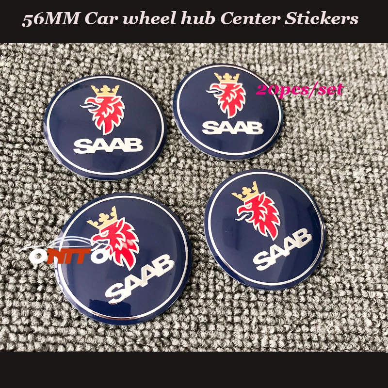 

Good quality 20pcs/lot 56mm ABS Car logo Badge Emblem Wheel hub stickers for Saab 9-3 9-5 93 95 BJ SCS ABS Auto