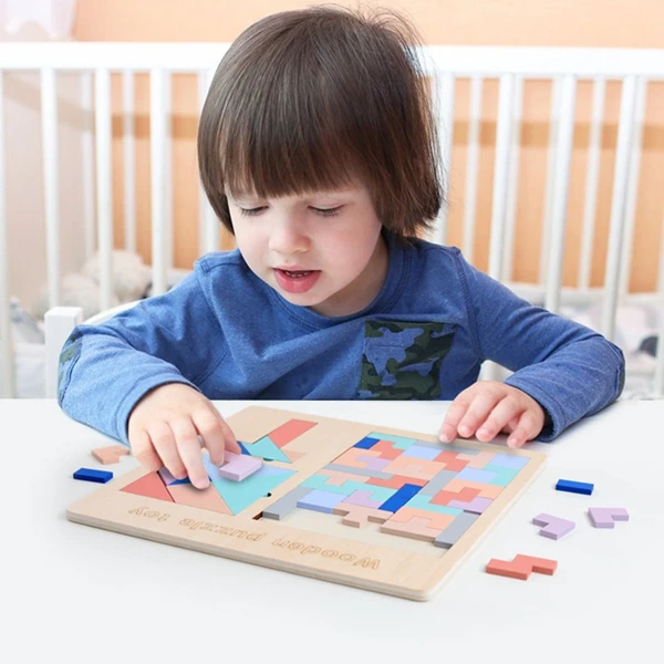 

GEEK KING 3 in1 Montessori 3D Tetris T-word Wooden puzzle toy for children 2-4 years old 3d puzzle jigsaw board educational toys