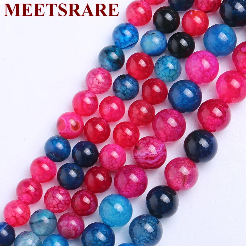 

Natural Stone Bright-colored Mixed Colors Dragon Vein pattern Agates Round Beads 4 6 8 10 12 14MM Selected Size For Hand Chain