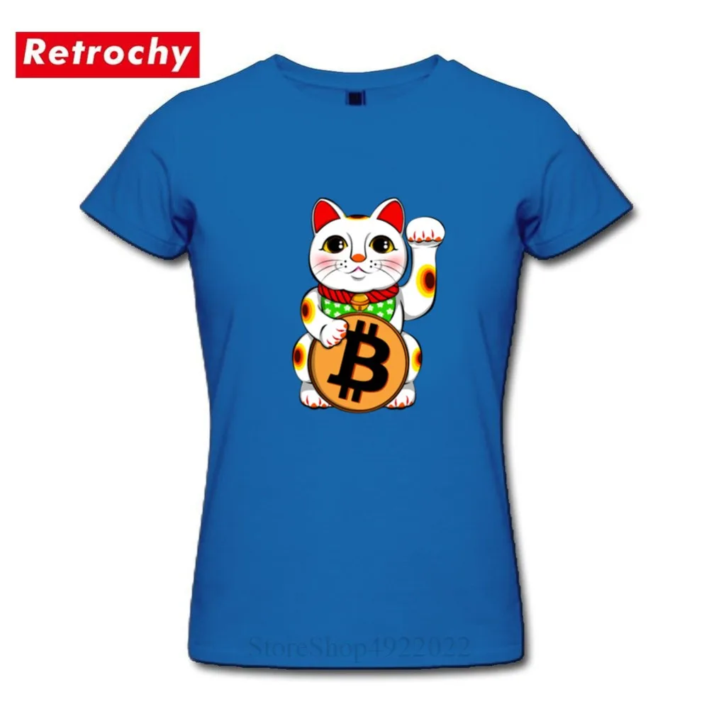 

New Fashion Bitcoin Tshirt Graphic Cute Lucky Cat Maneki Neko T Shirts Animal Bring Wealth Fortunes Women Hipster Kitty T-Shirts