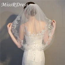 MissRDress короткая свадебная фата с разрезом Свадебные вуали с каймой с расческой белый двухслойная свадебная фата аксессуары JKm16