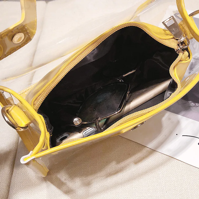 Carino Canta Da Del 2018 Grande Stampa Bag Spiaggia Di Bag Plastica yellow Pu Messager Shoulder pink white Gelatina Borse Black Sacchetto Tracolla Bag A Donna Trasparente Borsa Bottiglia Bag Nube Estate S603 qOY1tH