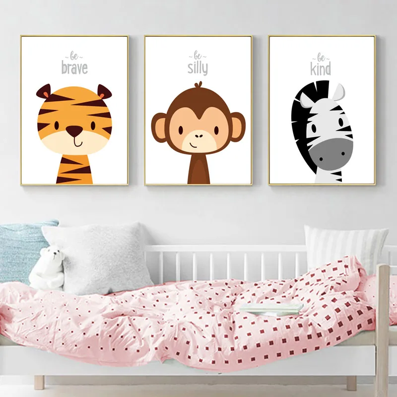 Kawaii мультфильм дети стены искусства животных печать плакат для детской холст