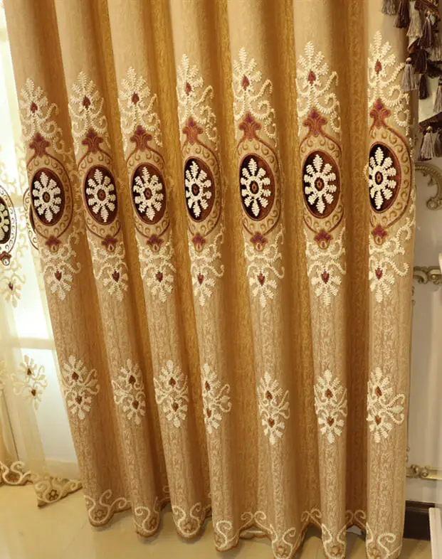 Европейские водорастворимые жаккардовые роскошные ткани занавески скрининга вышивка отвесный тюль для спальни гостиной окна пелмет - Цвет: brown cloth