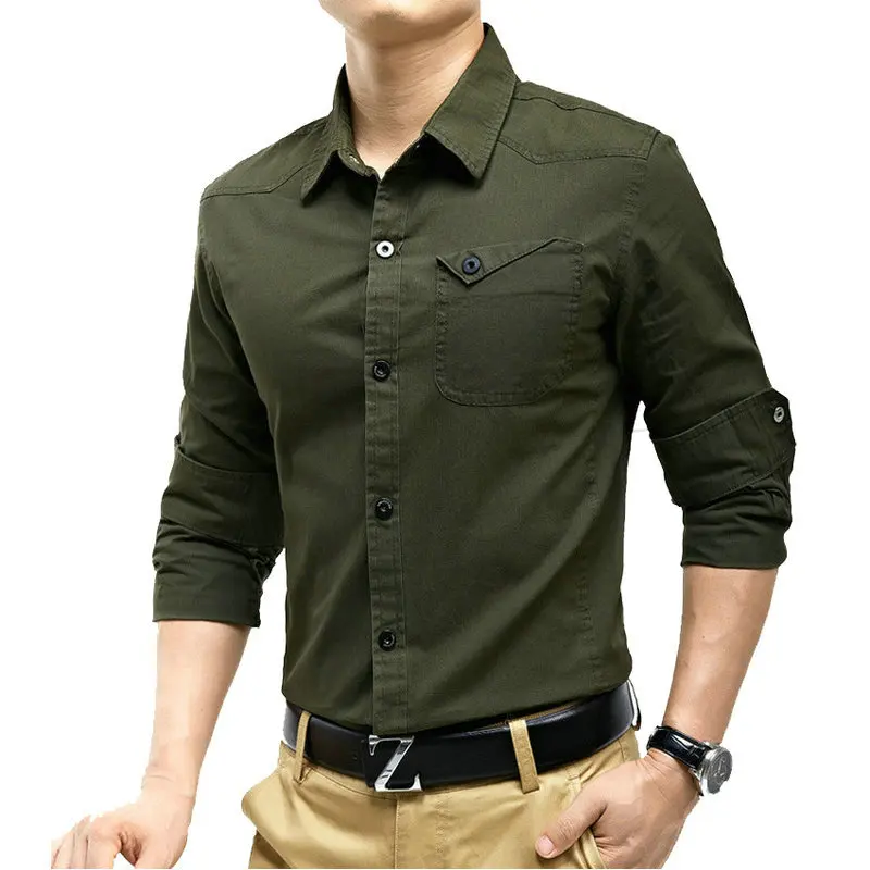 Drop Shipping new autumn men slim fit military long sleeves cotton shirts S-4XL AXP217