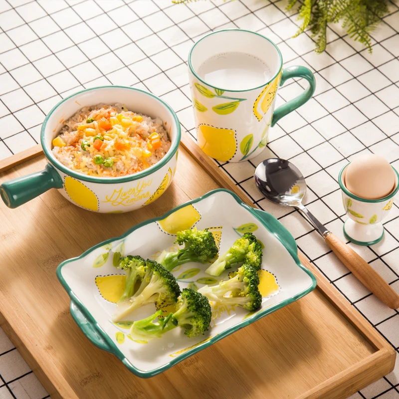 

Hand-painted ceramics Imported pigment underglaze color dishes Bowls Set Creative simple combination European Western style