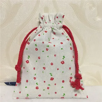 

YILE 1pc Cotton Linen Drawstring Bag Multi-purpose Organizer Mini Red Flower Party Favor 8123a