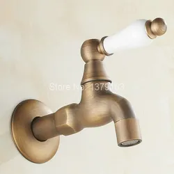Antique Brass Ceramic Handle Laundry Bathroom Kitchen Wall Mount Basin Faucet Single Cold Mop Tap aav107