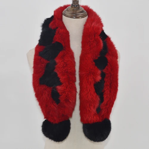 Горячая Распродажа, женский шарф из натурального кроличьего меха, шарфы из натурального кроличьего меха, модный толстый теплый мягкий зимний шейный платок из кроличьего меха - Цвет: black red 2