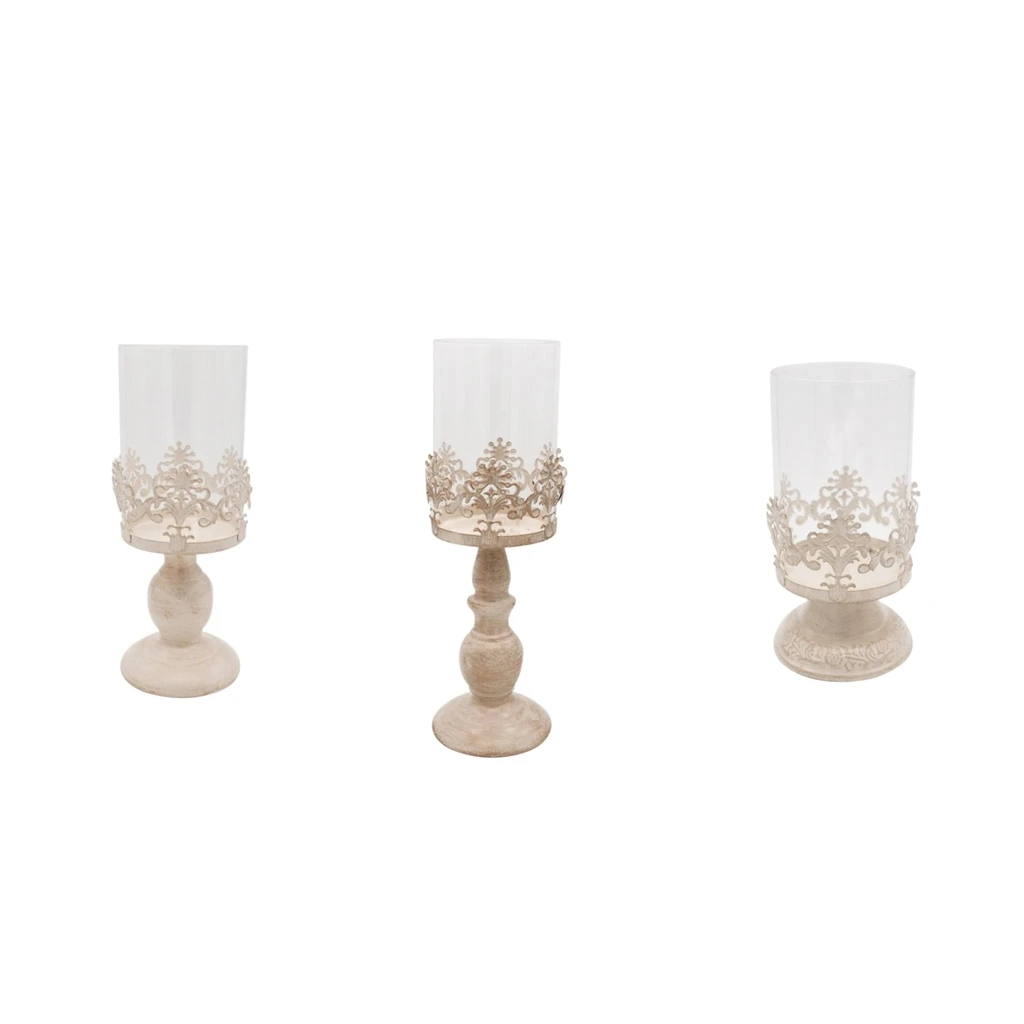 3PCS Pillar Candlestick Candle Holder Hurricane Lantern Home Wedding Decor