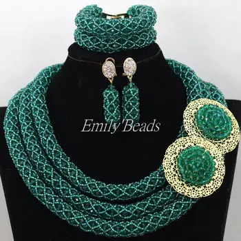

Handmade Teal Green Indian Costume Bridal Jewelry Sets Wedding Party African Crystal Beads Jewelry Set Free Shipping AIJ759