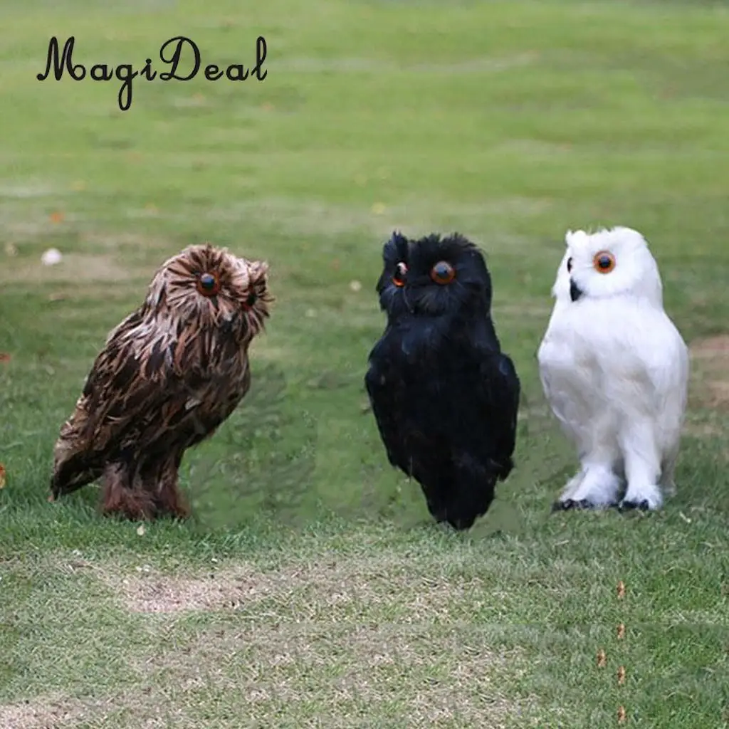 MagiDeal Fake Artificial Owl Bird Feather Realistic Taxidermy Home Garden Decor White for Home Garden Yard Shop Window