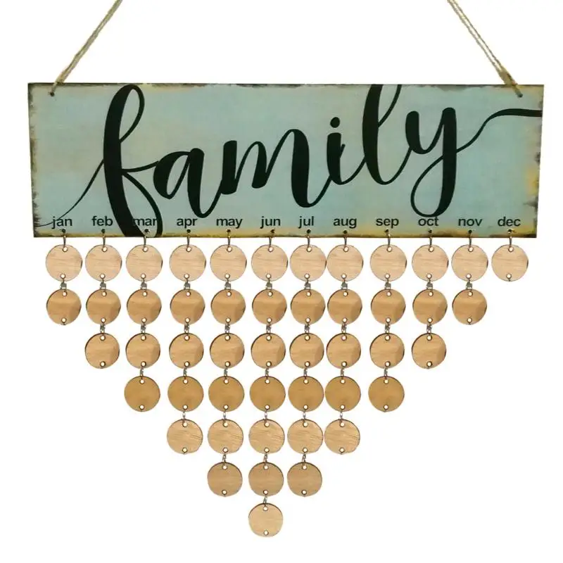 

2018 Wood Family Birthday Reminder Calendar DIY Wall Hanging Special Date Planner Sign Board Decor Plaque Gift Material Escolar