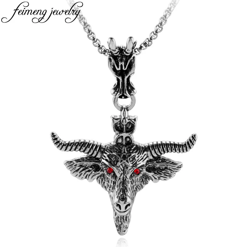

Baphomet Pentagram Goat Head Pendant Amulet Sabbatic Occult Red Eye Goat Necklace Retro Silver Pagan Magical Ritual Jewelry