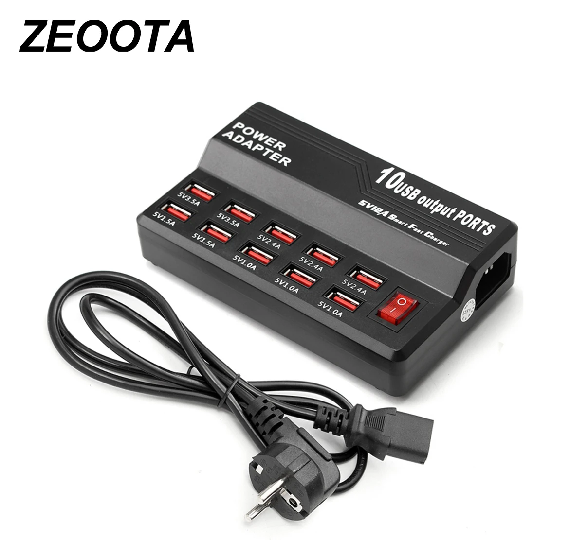 

Travel Adapter Multi Port Charger 10 Port USB Wall Charger Desktop Intelligent Charging Stations for Smart Phone Tablet Notebook