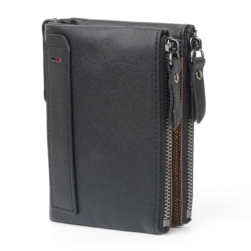 black Модные Винтаж дизайнер из натуральной яловой кожи Для мужчин wallet Rfid Carteira короткие кошелек бренд держатель для карт отделение для монет мужской кошельки - Цвет: black