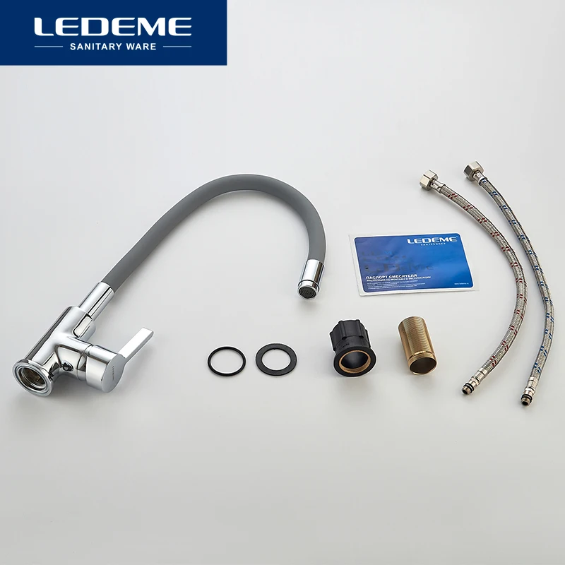 LEDEME Смеситель для кухни с силиконовым изливом латунь Цвет: хром+синий L4898 6|kitchen sink