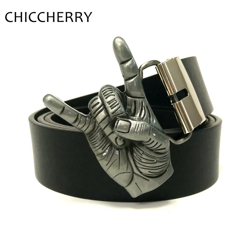 New Fashion Mens Black PU Leather Belts Brand Designer Rock Music Hand Metal Belt Buckles For