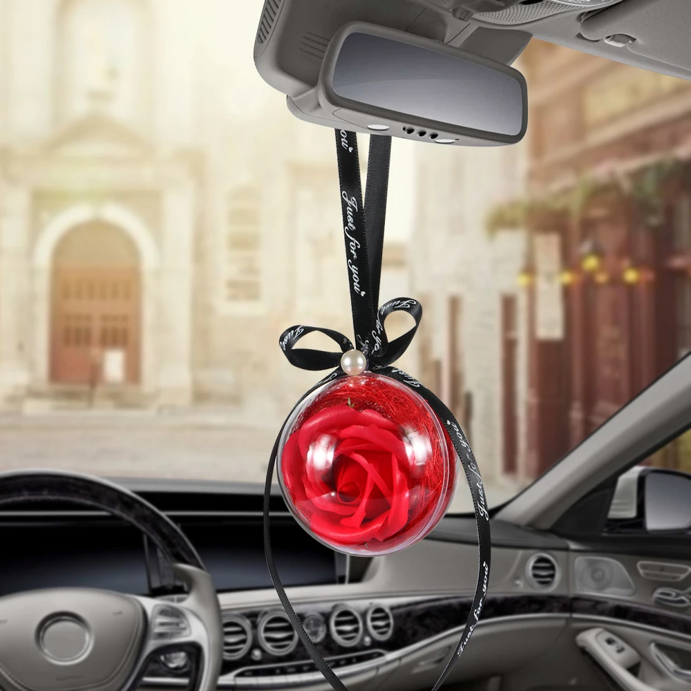 Car Pendant Simulation Rose Ball Car Rearview Mirror Decorations