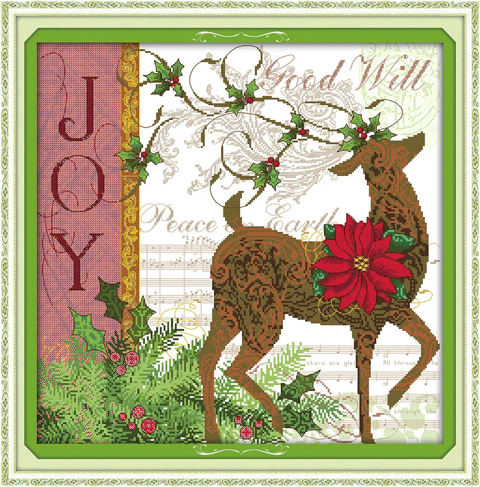 

Christmas deer, counted printed on fabric DMC 14CT 11CT Cross Stitch kits,embroidery needlework Sets, Home Decor