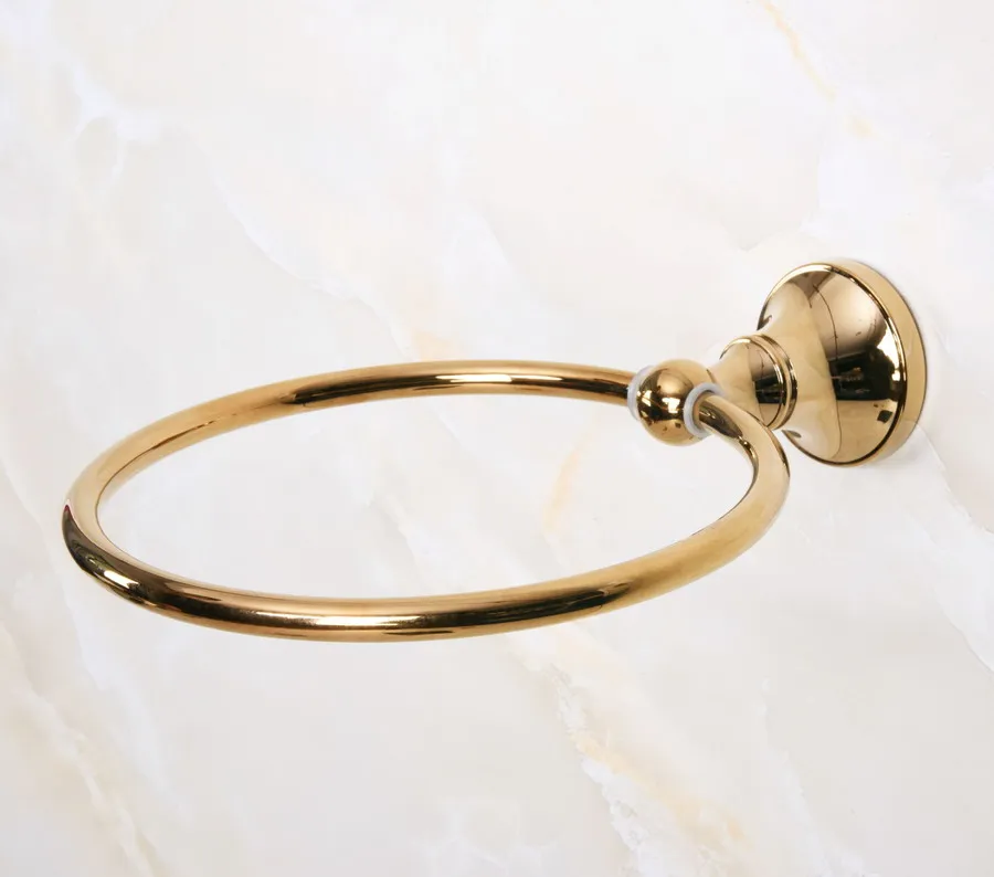 Luxury Gold Color Brass Bathroom Wall Mounted Towel Ring Holder Bathroom Accessories Bath Hardware Bathroom Fitting mba883