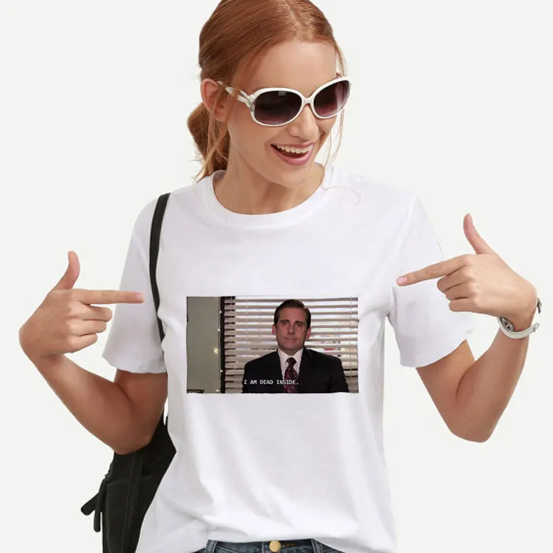 

CDJLFH Graphic Tees Women The Office Funny Michael Scott I Am Dead Inside Quotes Summer Fashion Grunge Aesthetic Tee Shirt Femme