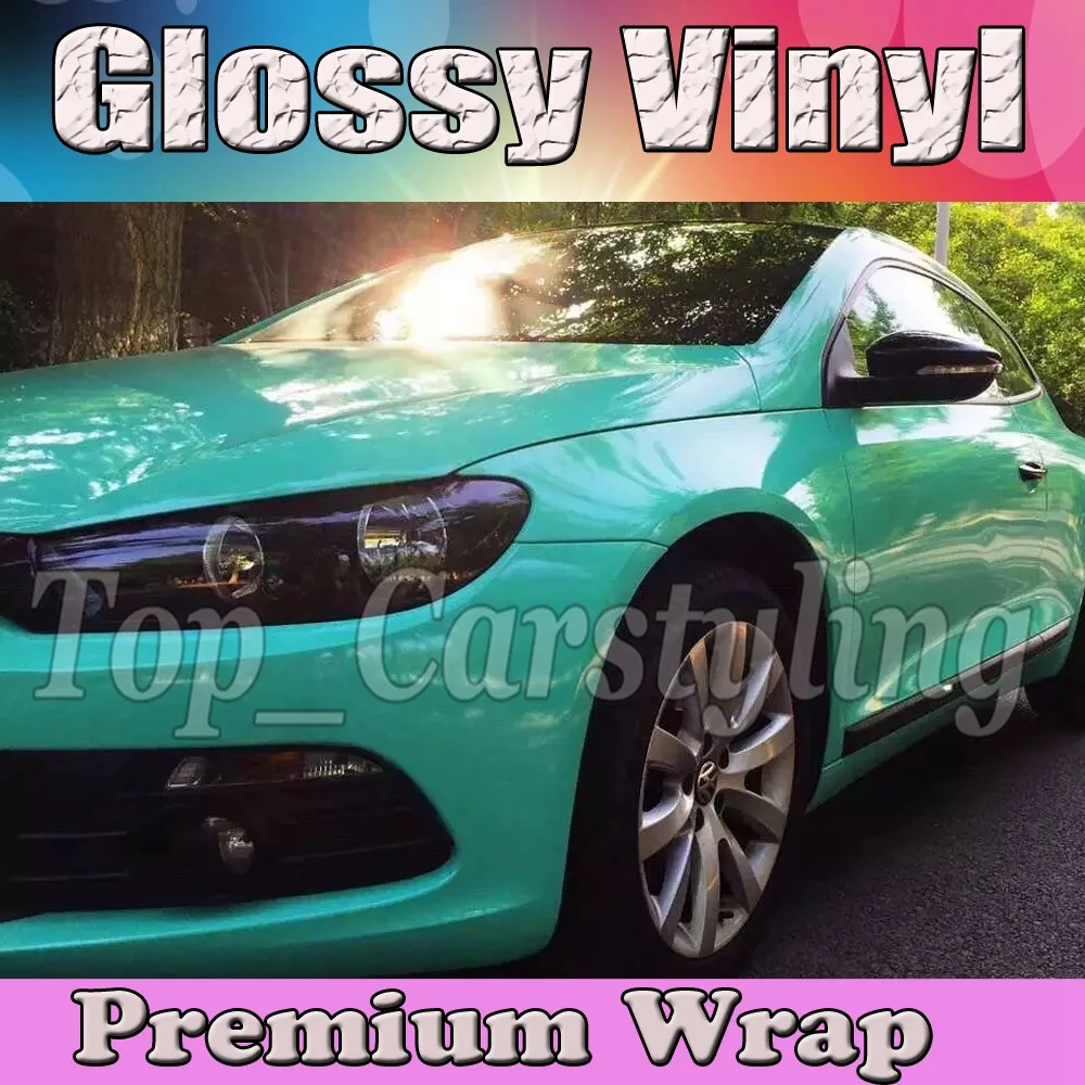 1.52x30m/roll Gloss Tiffany Car Wrap Vinyl with shiny foil With Air Bubble Free PROTWRAPS