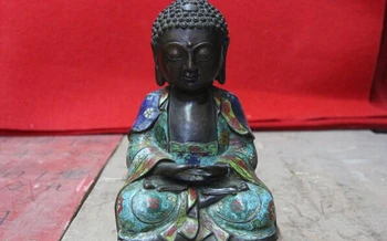 

USPS to USA S1092 Chinese Pure Bronze Copper Cloisonne Amitabha Tathagata Sakyamuni Buddha Statue