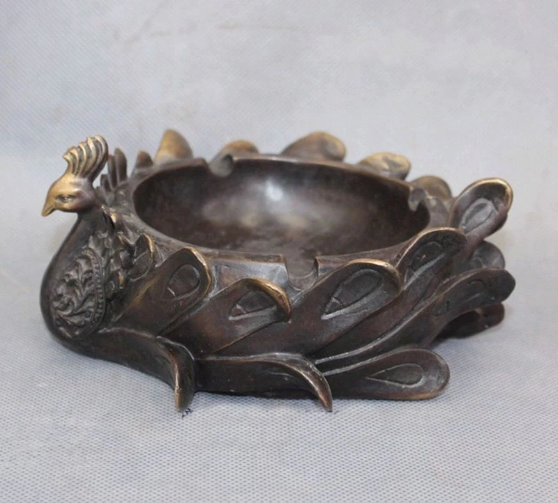 

China FengShui Pure Bronze Copper Phoenix Peacock Peafowl Bird Palace Statue a 0518