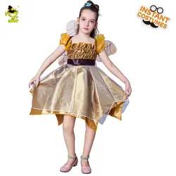 Костюм Золотой Феи для девочек, детское красивое платье с крыльями вечерние для костюмированной вечеринки