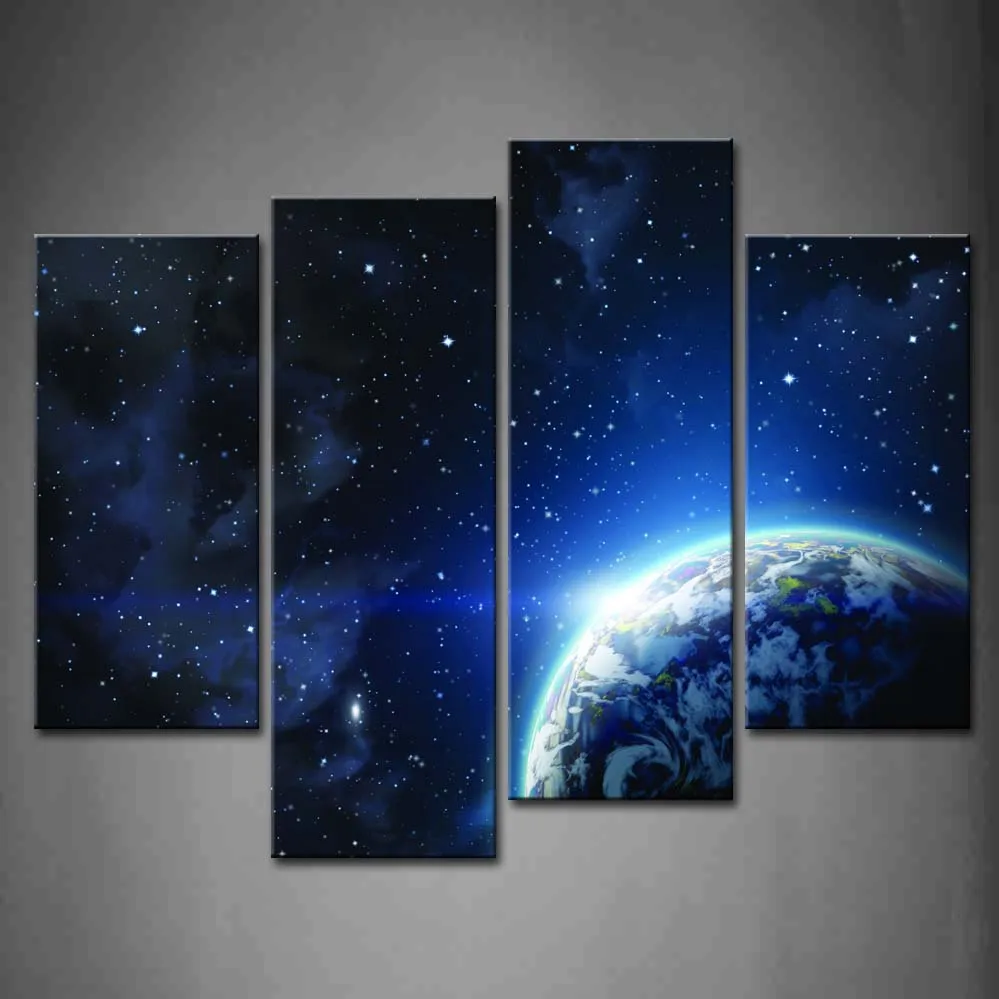 

Framed Wall Art Pictures Planet Earth Canvas Print Artwork Abstract Modern Posters With Wooden Frames For Living Room