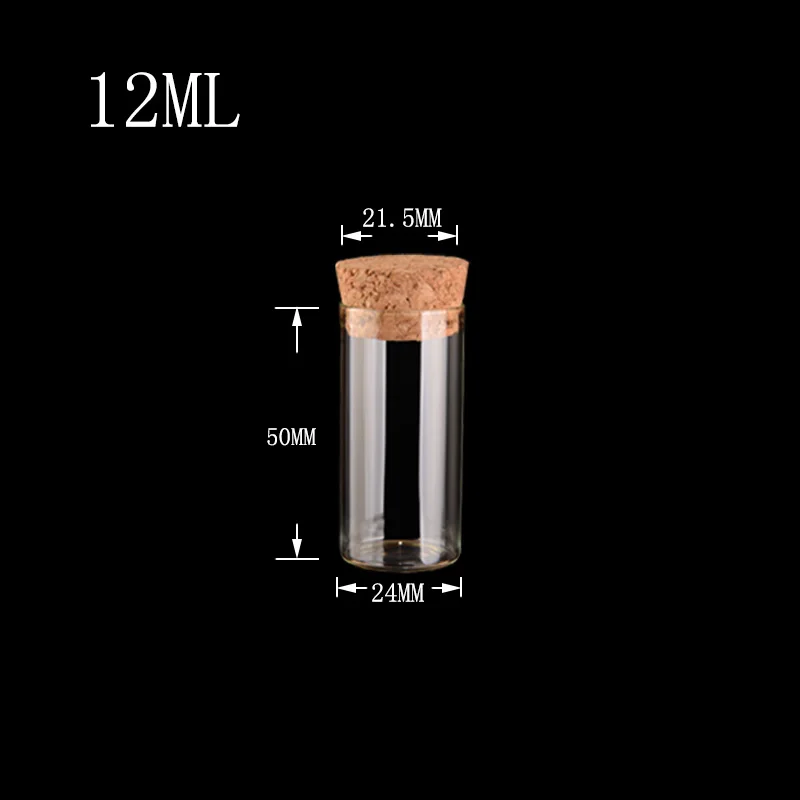 12ml Empty Glass Test Tube Bottles With Cork Stopper Transparent Mini Vials Jars Food Spice Bottles