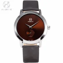 AGENTX Silver Case Brown Small Second Dial Ultra Thin Mens Quartz Watches Leather Band Business Watch