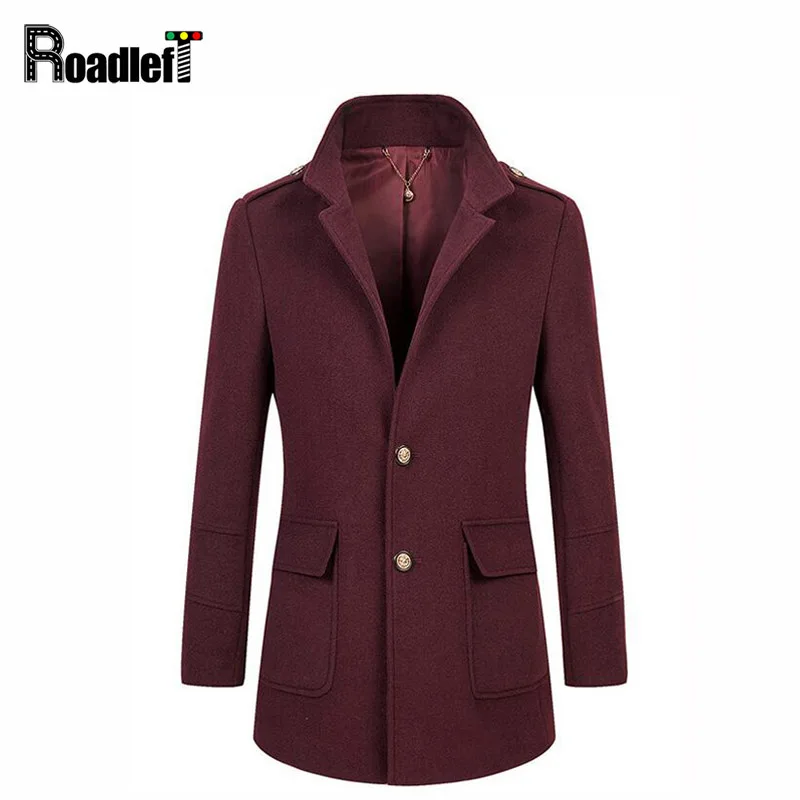 2017 Winter Peacoat Wool Blends Suit Design Coats Mens Burgundy Casual