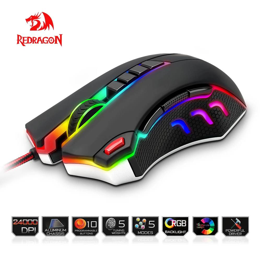 Redragon USB Gaming Mouse 24000 DPI 10 buttons ergonomic design for desktop computer accessories programmable Mice gamer lol PC Redragon USB Gaming Mouse 24000 DPI 10 buttons ergonomic design for desktop computer accessories programmable Mice gamer lol PC